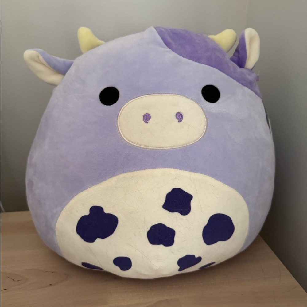 Squishmellow- bubba the cow Plush Cow Home Accent in Purple and White
